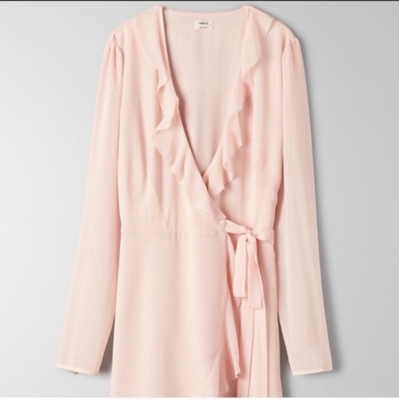 Aritzia Wilfred pale powder pink Louise ruffle wrap dress - size Medium (M) - Picture 2 of 7